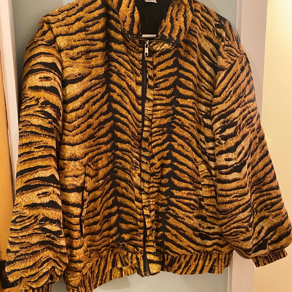 Vintage Silk Tiger Print Bomber Jacket